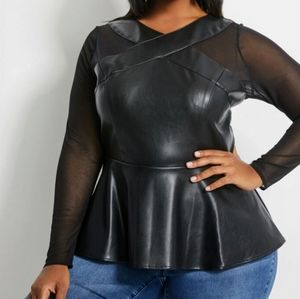 NEW Ashley Stewart 22/24 Mesh Panel Leather Peplum
